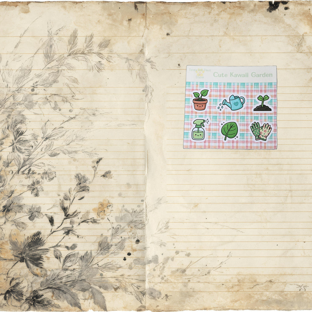 Kawaii Plant Sticker – 6-pack Garden Sheet for Cottage Journal Laptop