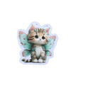 Fairy Cat Sticker – Cute Tabby Kitten with Mint Green Wings for Journals