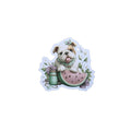 Bulldog Watermelon Sticker – Pastel Die-cut Puppy Design with Mason Jar Floral Art
